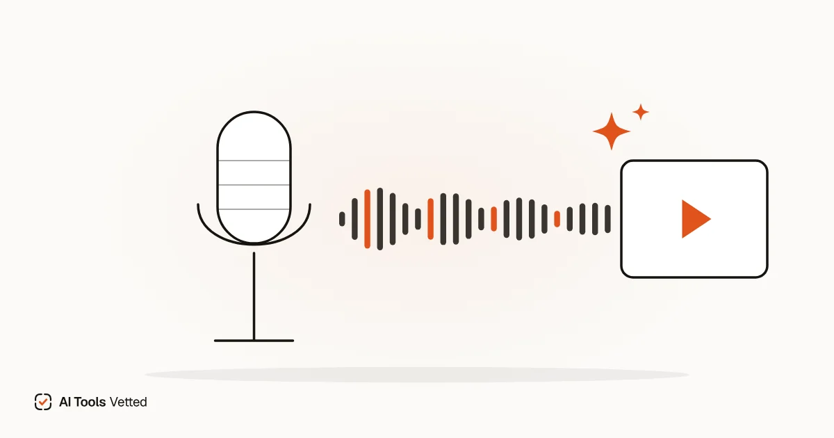 Best AI voice generator for YouTube: a microphone and sound waveform flowing into a video