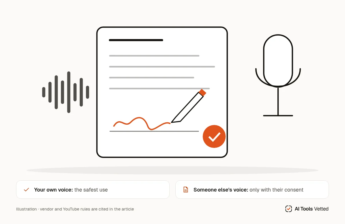 Consent form and microphone illustrating voice cloning consent rules
